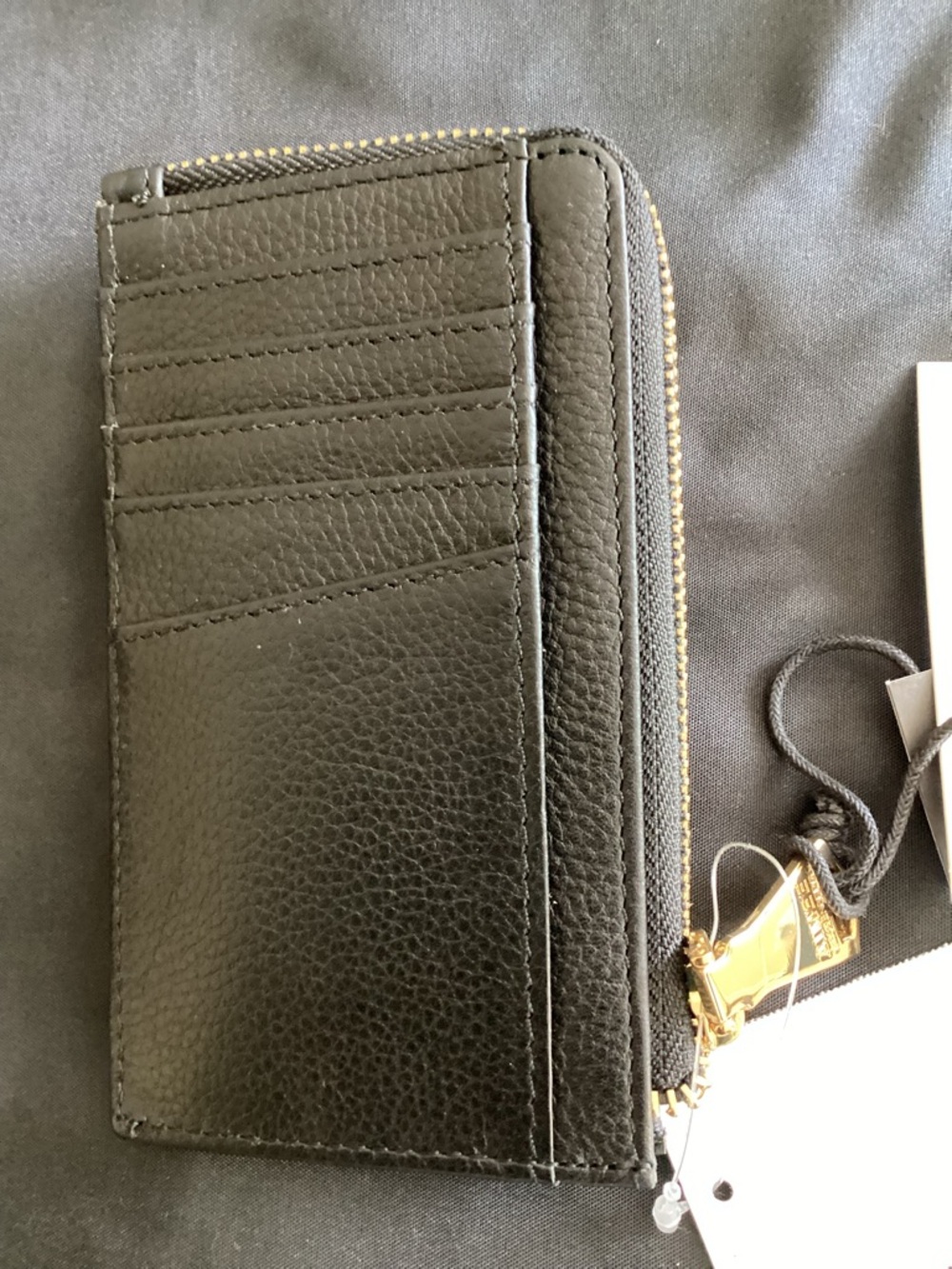 Aimee Kestenberg Black Pebbled Leather Zip Card Case with Gold Hardware - Picture 4 of 12